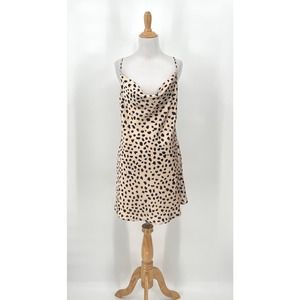 LOVERS + FRIENDS Mini Dress Womens Large Cream Black Spotted Slip dress NWT